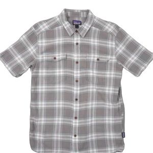 Patagonia Organic Cotton Gray Plaid Short Sleeve Button Shirt, Size Large